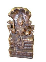 India Hand Carved Wooden Sitting Goddess Parvati on 5 Headed Naga